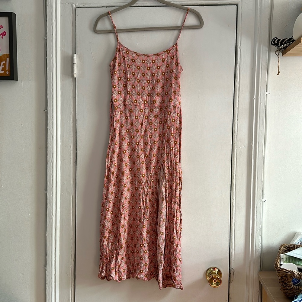 Pink orange printed midi dress with slit